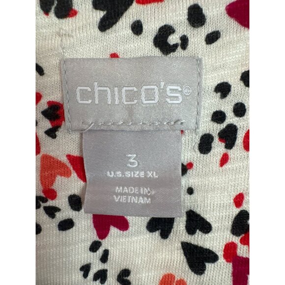 Chicos Knit V-Neck Top Red Black Heart Print Long Sleeves Size XL 3 NWT - Picture 2 of 7